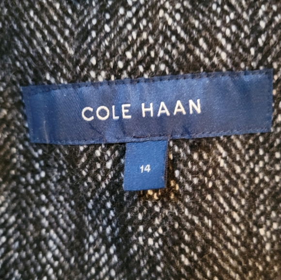 Cole Haan Signature Houndstooth Wool Blend Belted Trench Pea Coat Size 14 - Picture 5 of 9